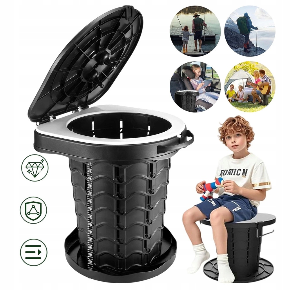 Skládací Přenosná Kempingová Toaleta Abs 180 Kg Černá, Multifunkční