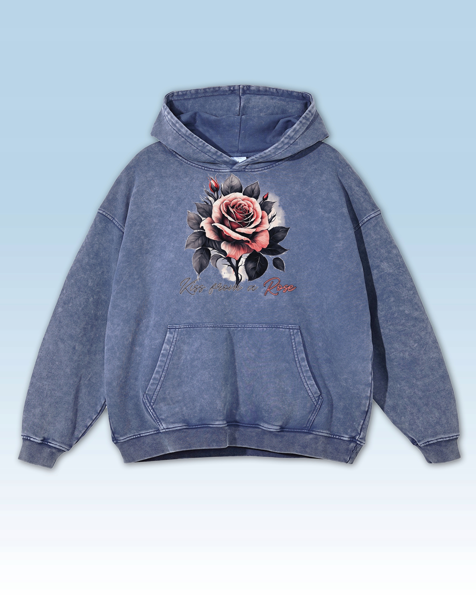 Mikina Kiss from a Rose Oversize Polibek Růže Květina Romantika Modrá XXL