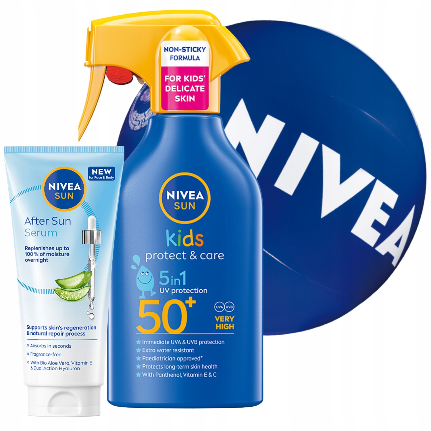 Nivea Sun Kids Sprej pro děti SPF50+ 250 ml Zklidňující sérum 100 ml +dárek