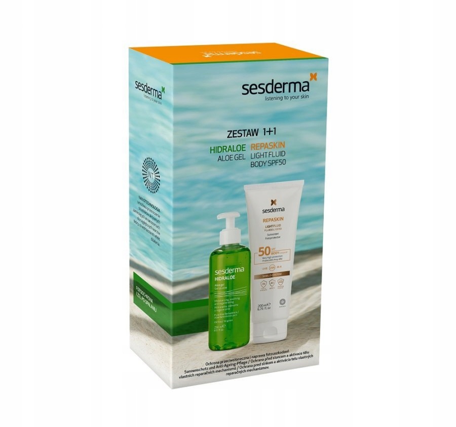 Sesderma Zestaw Repaskin Fluid SPF50 200 ml Hidraloe żel aloesowy 250 ml