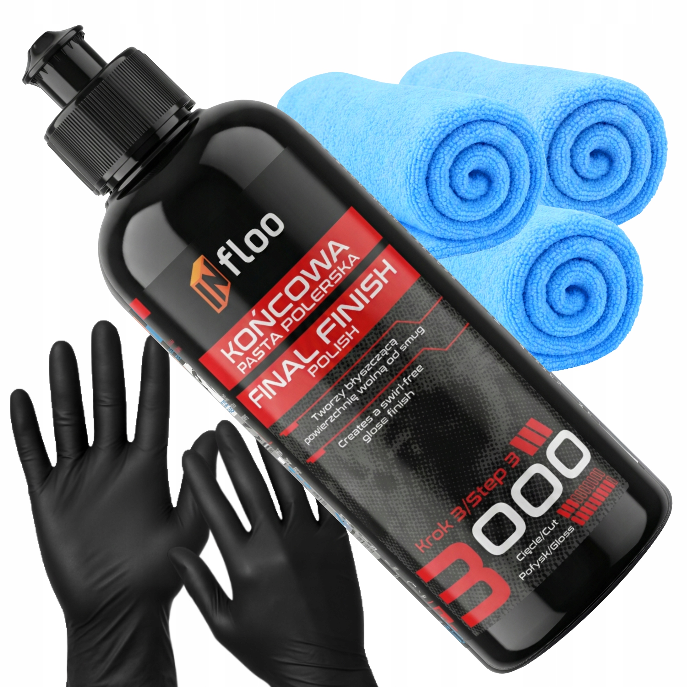 Pasta polerska INfloo Końcowa 3000 300ml Do Wykończenia Lakieru +mikrofibra