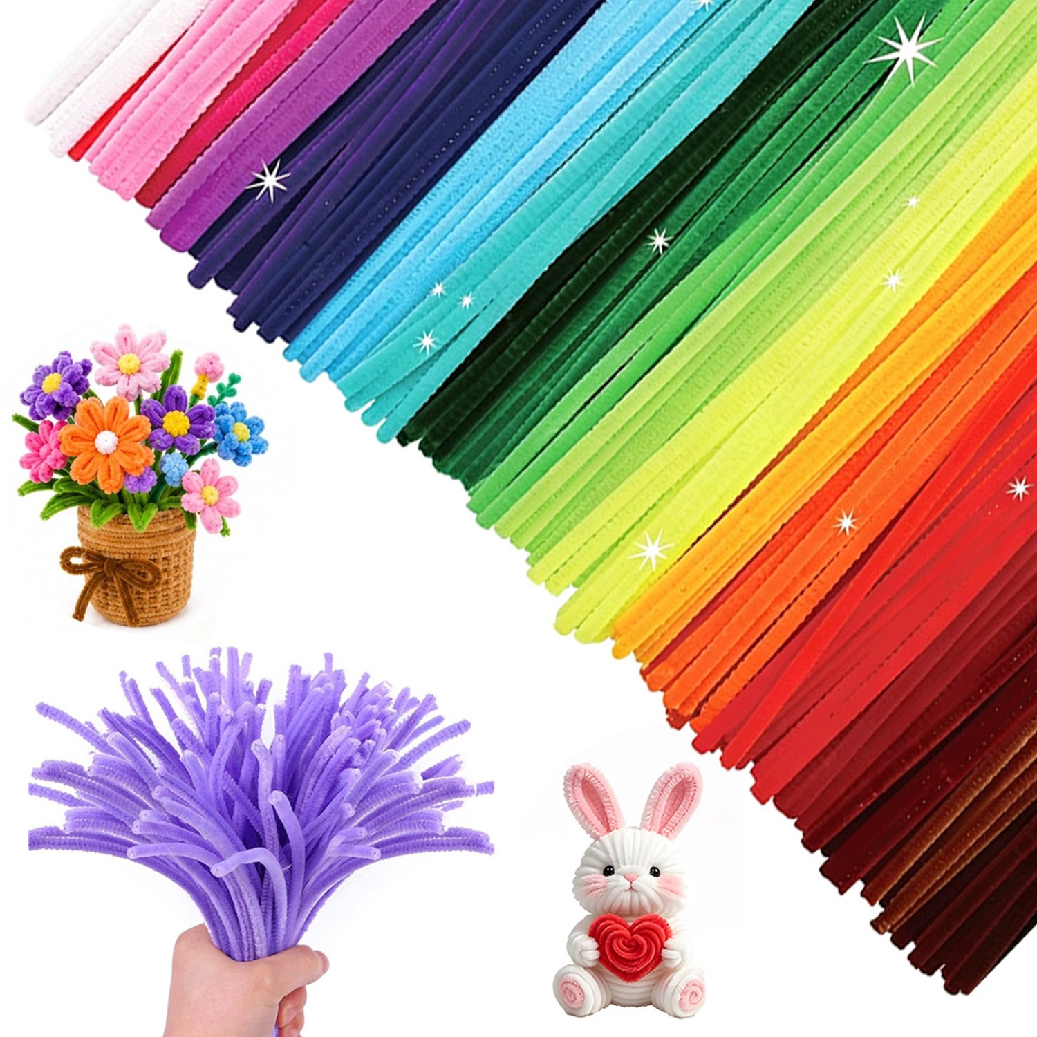 Kreativní Drátky Floristické Sada 1200 Kusů 24 Barev Nadýchané Vytěráky
