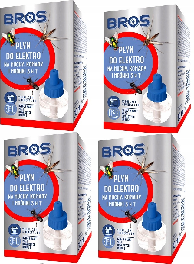 Bros Płyn Do Elektro Na Komary Muchy 3w1 działa przy otwartych oknach 4szt