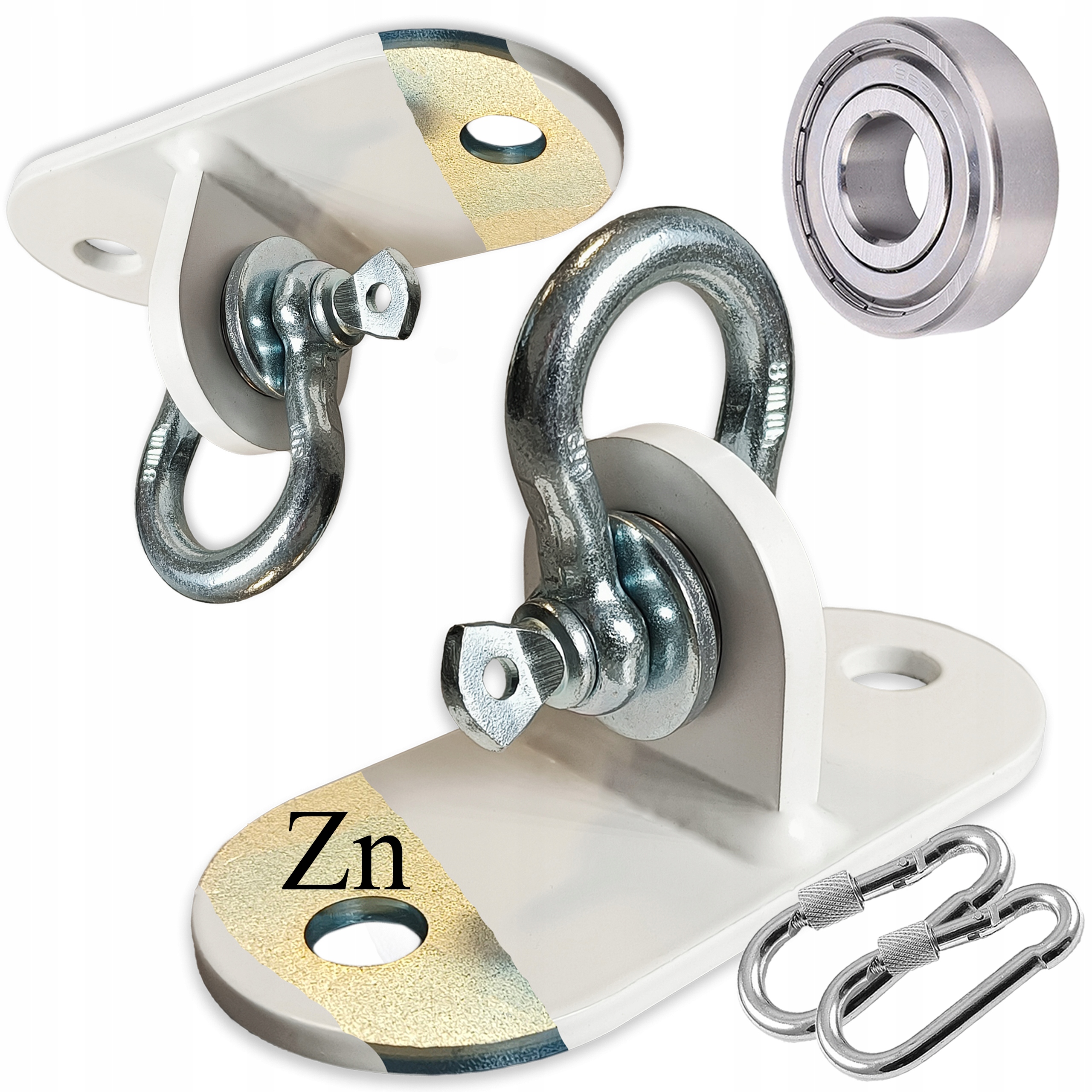 Uchwyty do huśtawki łożyskowane z szeklą Biały Mat zawiesia huśtawkowe haki