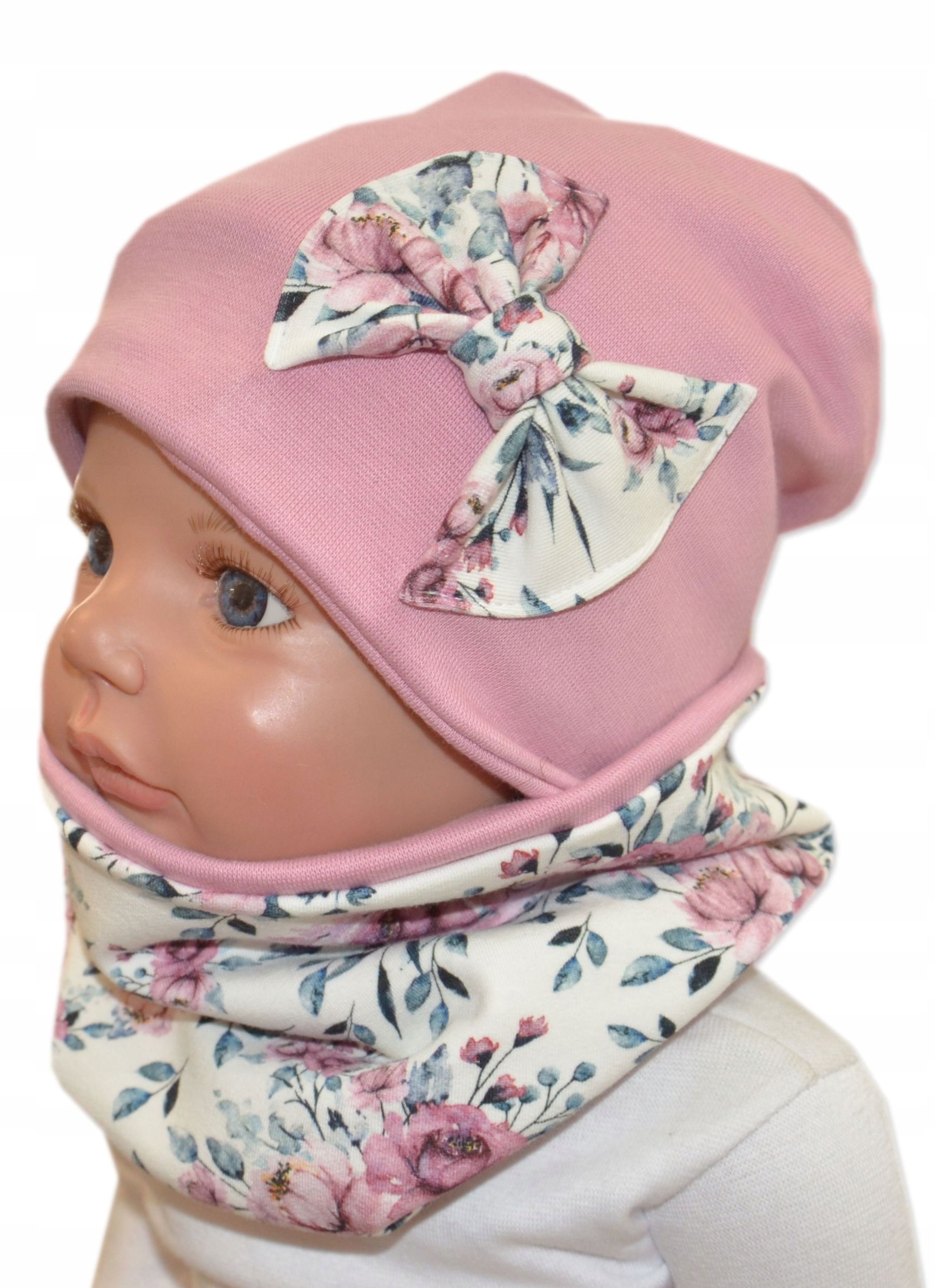 

M1/1 komplet czapka komin 50-54cm b.róż bukieciki