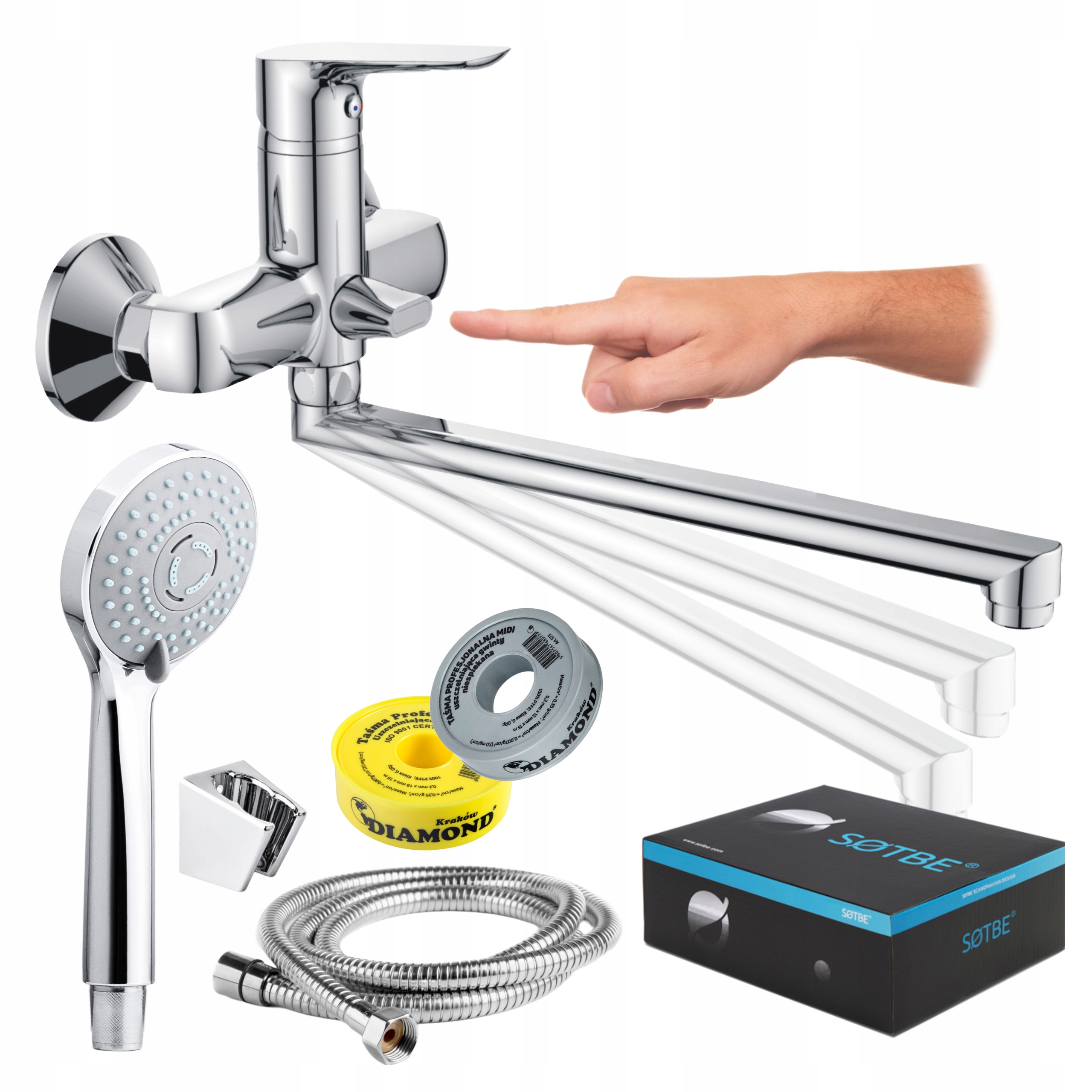 Nástěnná vanová baterie baterie do vany s dlouhým pohyblivým výtokem, sada Sotbe