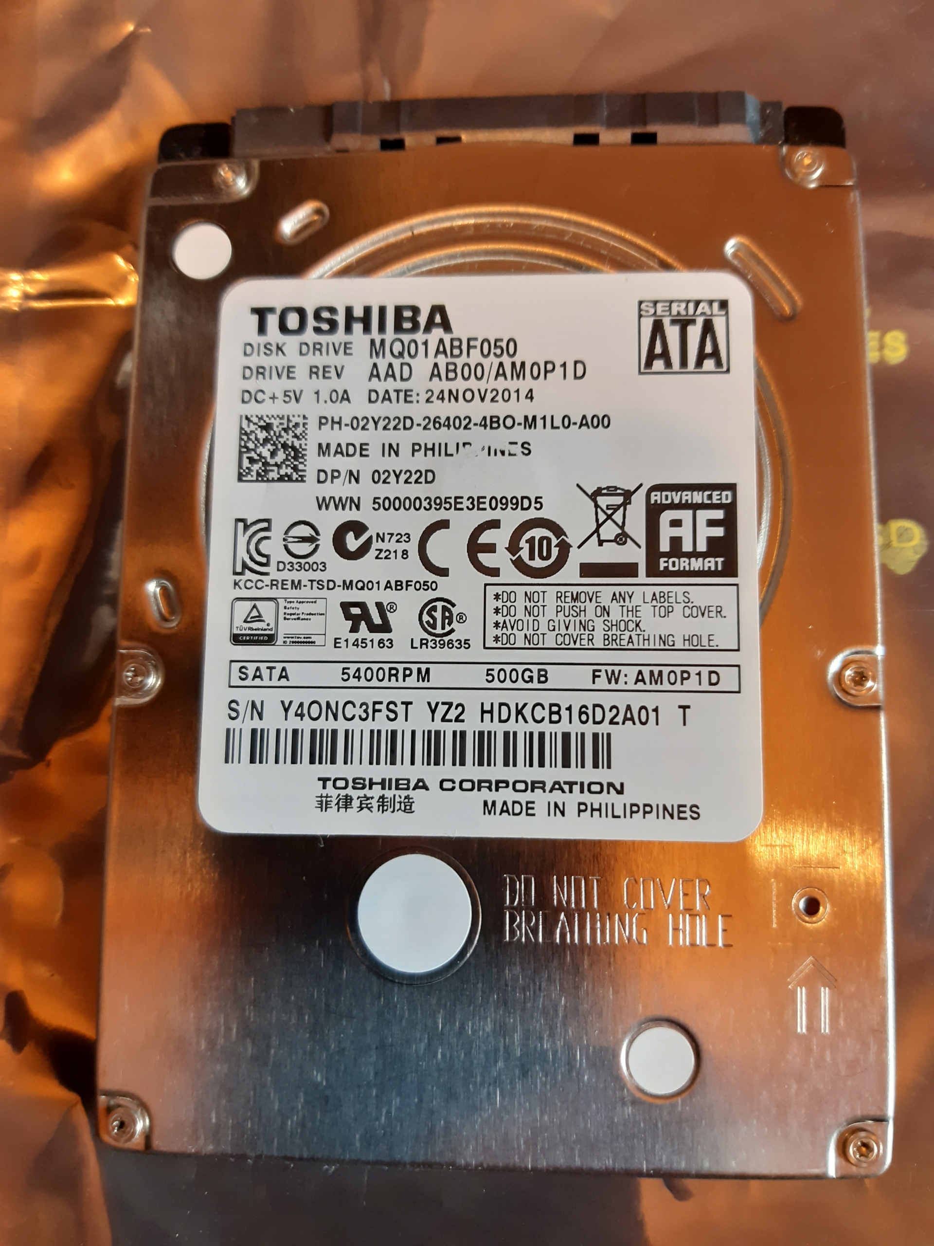

Dysk Hdd Toshiba MQ01ABF050 500GB slim 7mm