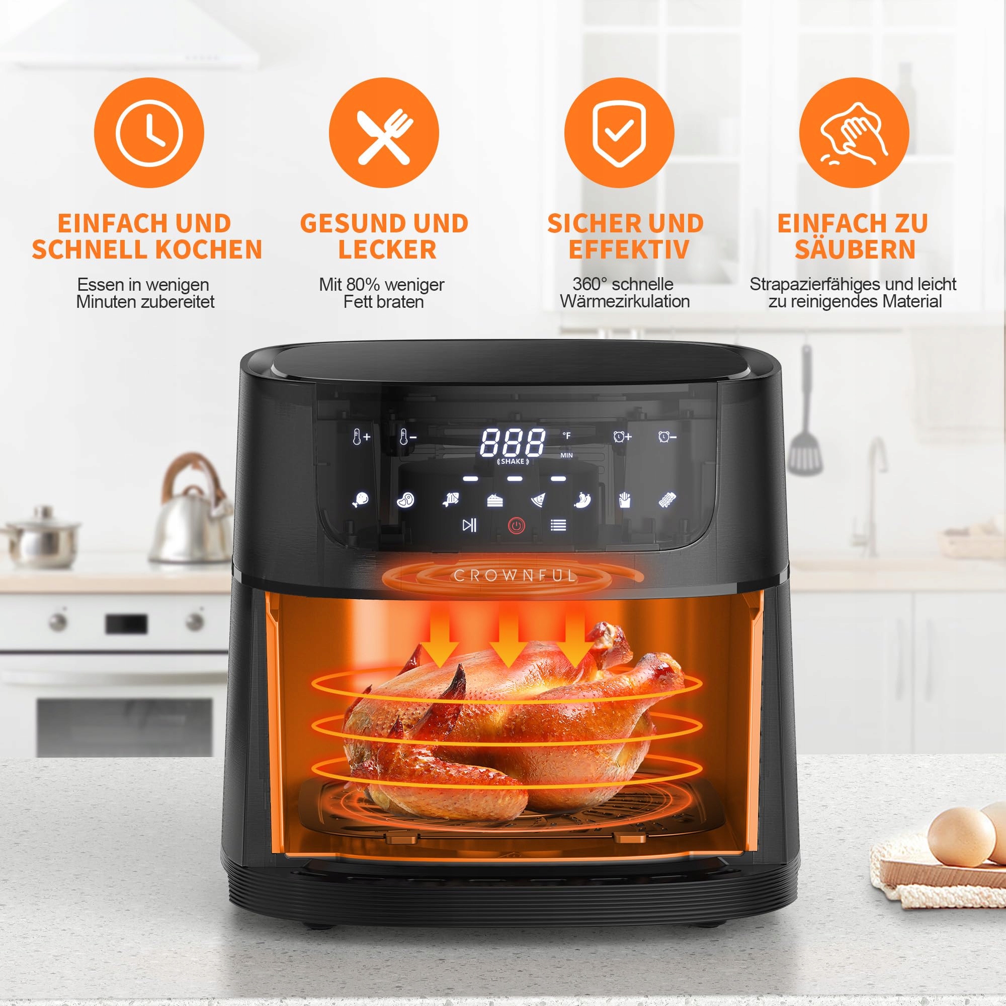 CROWNFUL Frytkownica Beztłuszczowa 6,2L LCD 8 Programów — miniatura 2