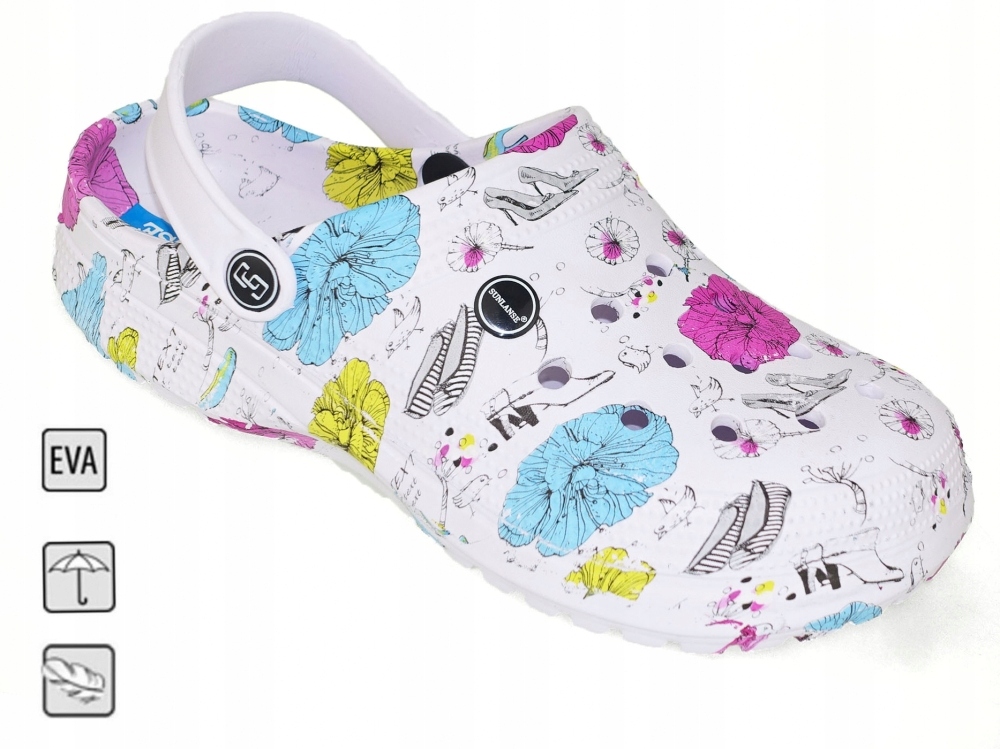 KROKSY KLAPKI DAMSKIE KWIATY OGRODOWE LACZKI Długość wkładki 23.8 cm