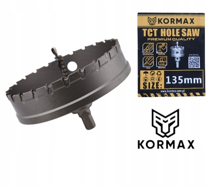 Otwornica 135mm wiertło koronowe węglik spiekany Tct 135x25 Widiowa Kormax