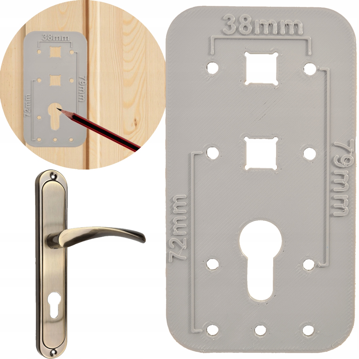 SZABLON DO MONTAŻU KLAMEK DRZWIOWYCH 72mm