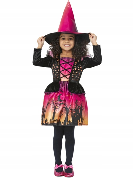 Strój Różowa Czarownica Przebranie Kostium Dla Dziewcząt Halloween 86