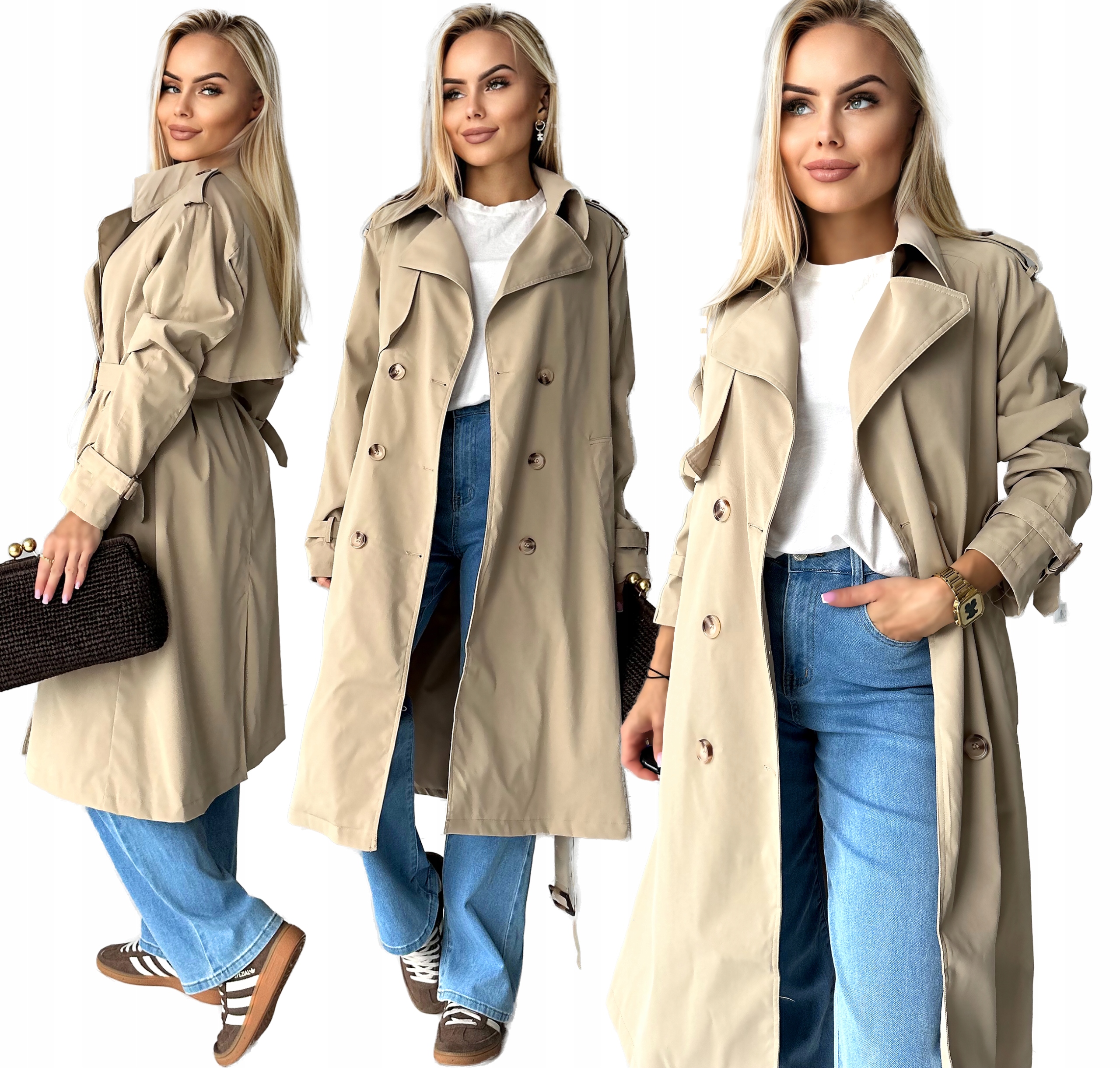 Dlouhý klasický Kabát Trenčkot dámský prachovka podšívka béžová L XL TR0X