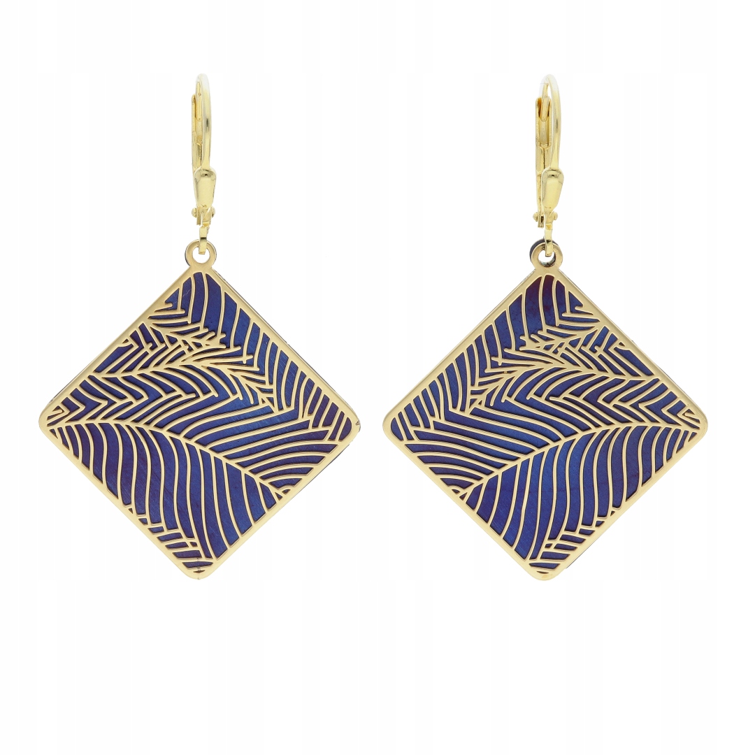 Náušnice kosočtverce s listy titanu stříbro pozlacené