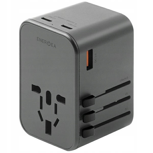 Adapter podróżny Energea GaN 65W z 1xUSB i 2xUSB-C Pd/qc 3.0 szary