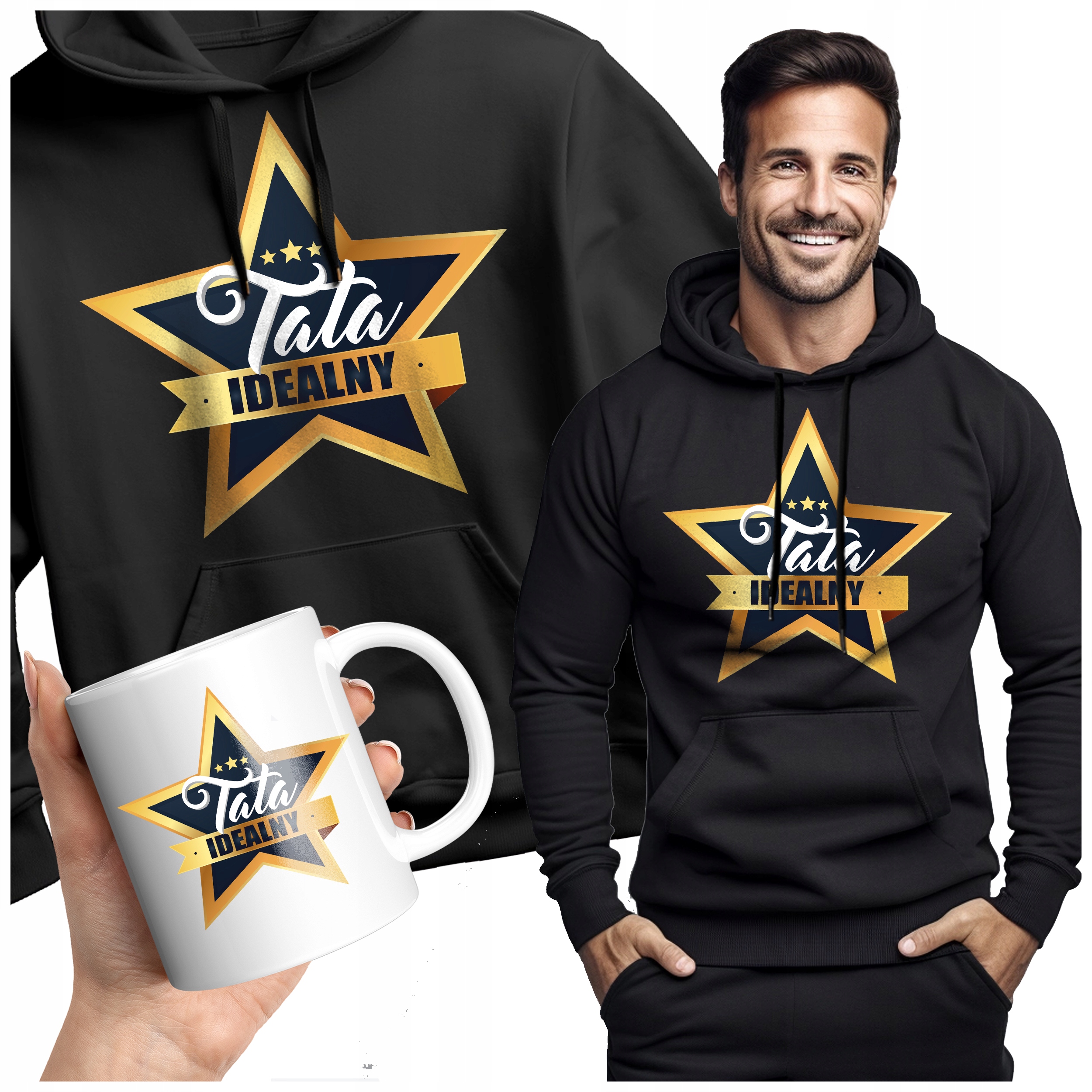 Pánská Mikina Táta Ideální Hvězda Dárek Pro Otce Tatínka Hrnek Set