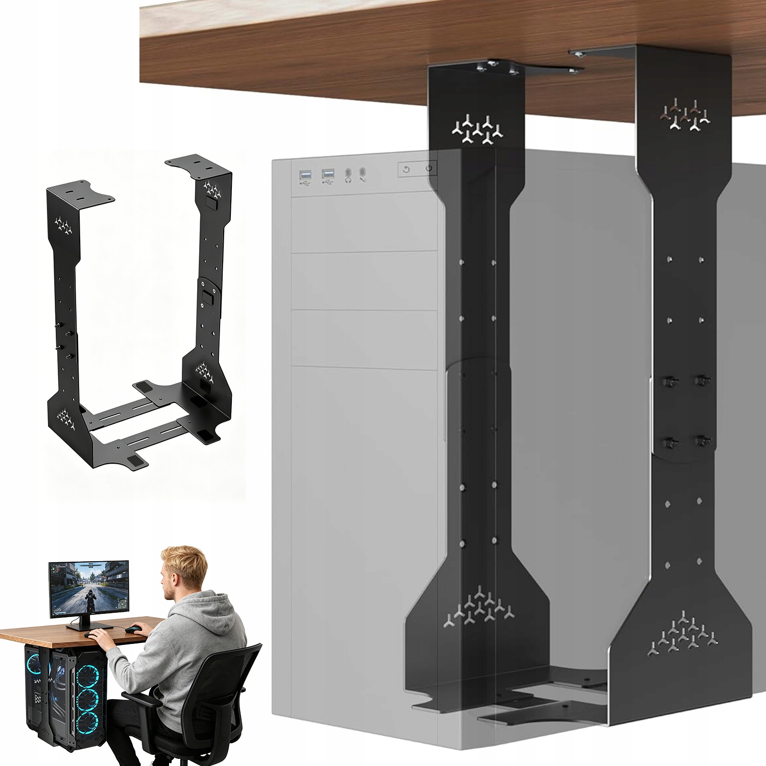 Počítačový Držák Pod Stůl, Nastavitelný, 35 Kg, Ocelový, Pro Pc Skříň