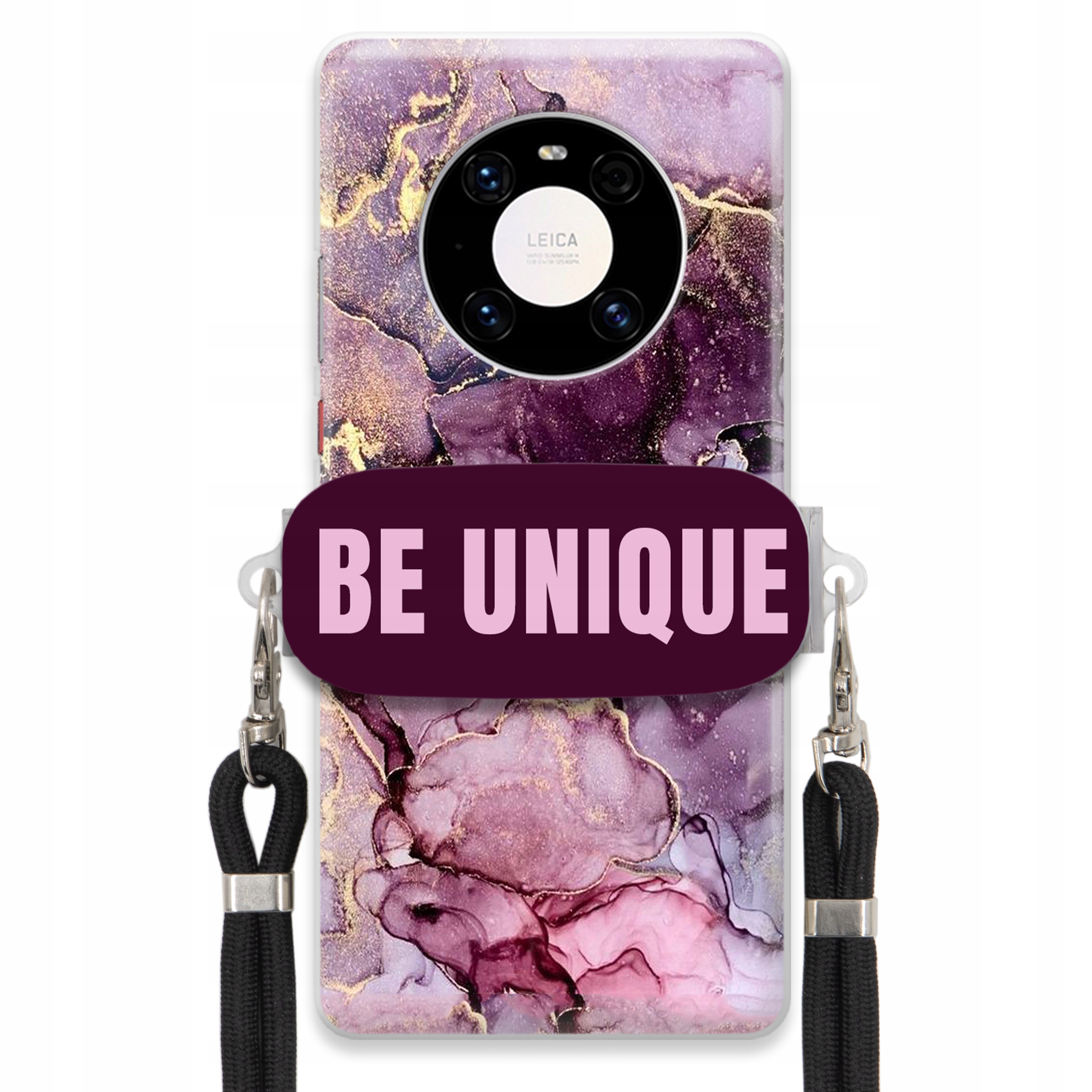 Pouzdro pro Huawei Mate 40 úchytka na šňůrku Černá Fialová Mramor Be Unique