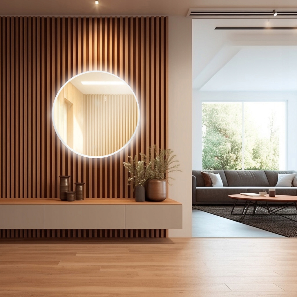 LUSTRO OKRĄGŁE LED 100 CM PODŚWIETLANE ŁAZIENKOWE SALON SYPIALNIA TOALETKA Marka inna