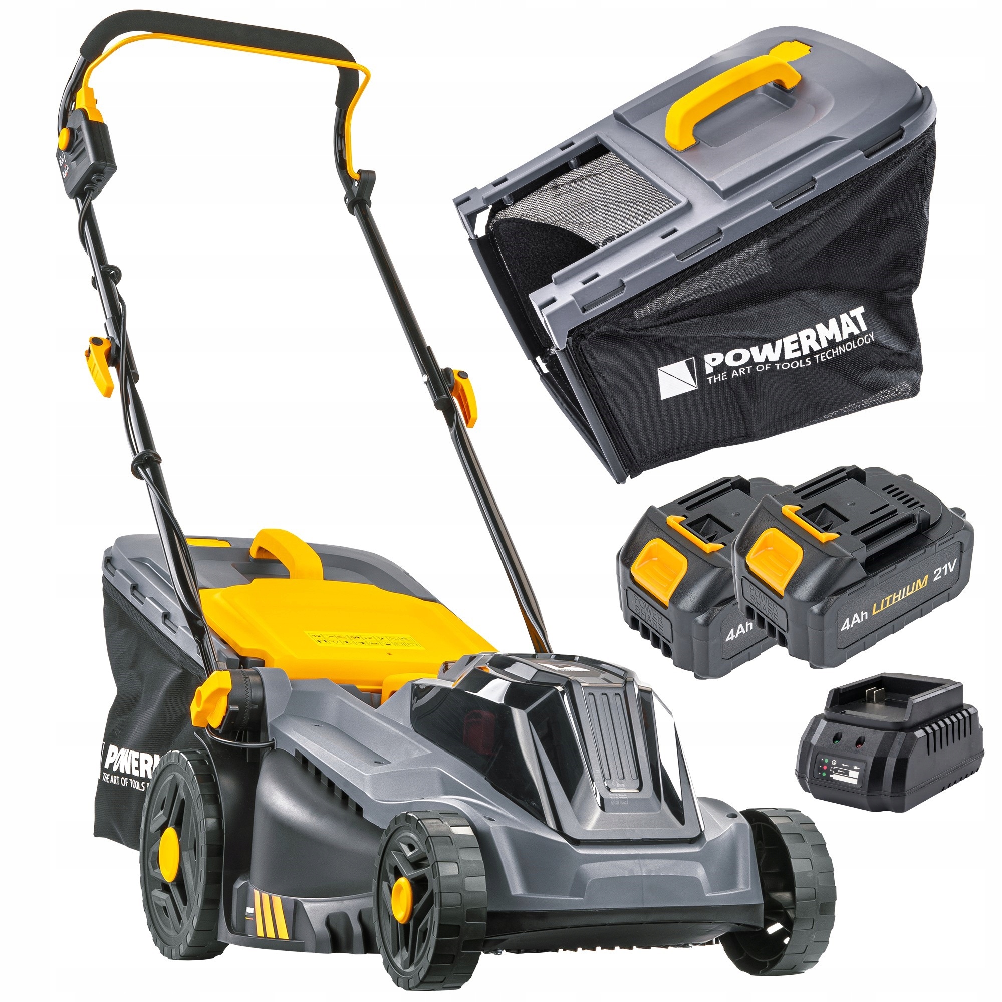 Kosiarka Akumulatorowa 21V 4AH Bezszczotkowa 2X Bateria Mocna Duży Kosz 42L