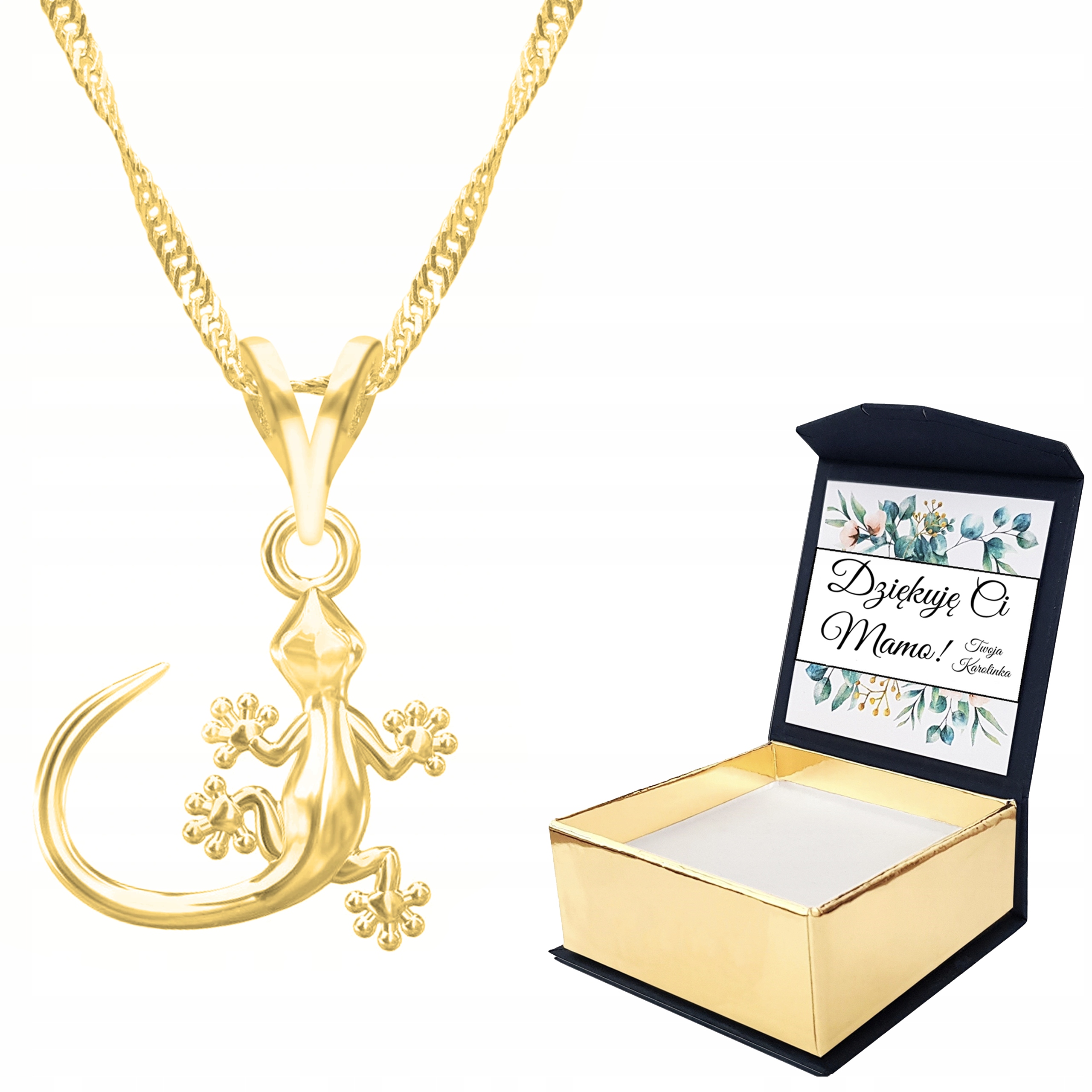 Zlatý náhrdelník Ještěrka zvíře Vlastní Potisk