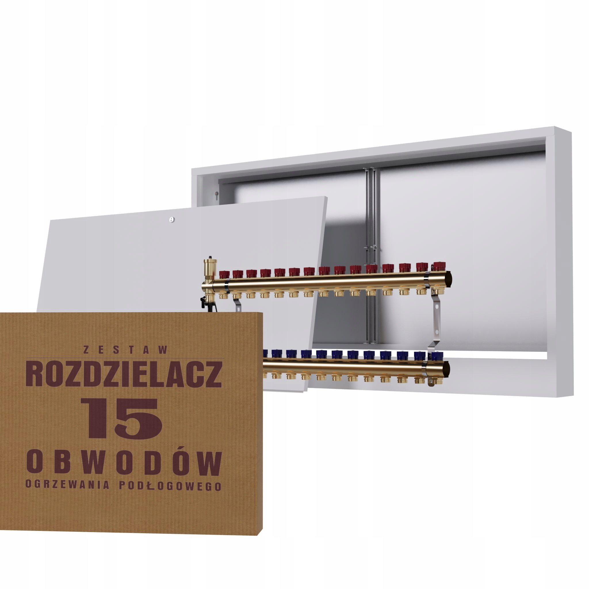 Manuální rozdělovač 15 okruhů pro radiátory nástěnná skříňka