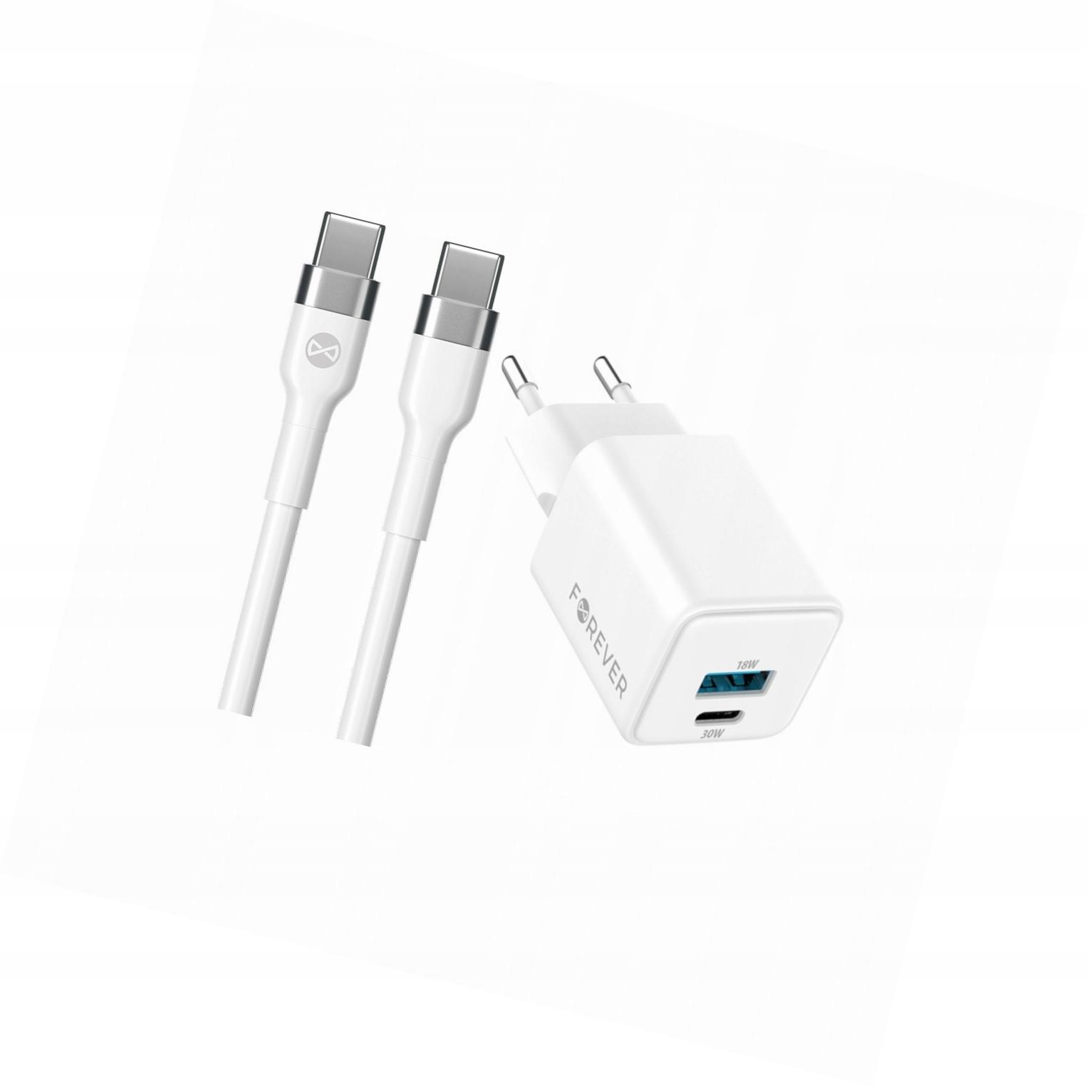 Szybka ładowarka GaN 30W 2 wejścia Usb i Usb-c z kablem do iPhone 15