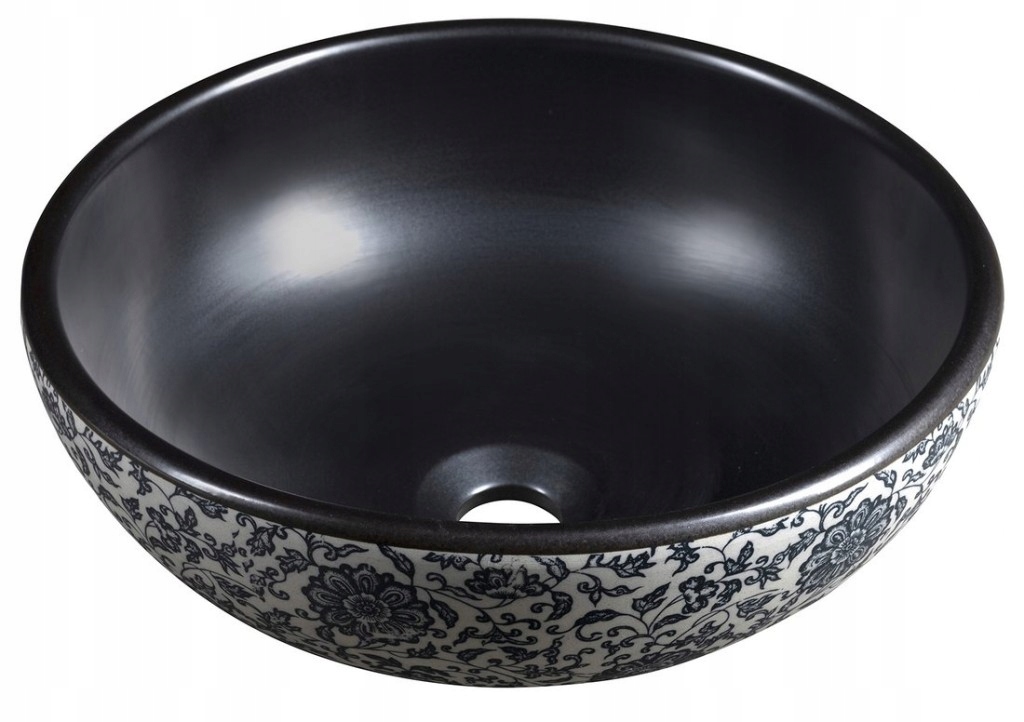 Priori keramická umývadlová doska, O 41 cm, čierna s modrým vzorom (p