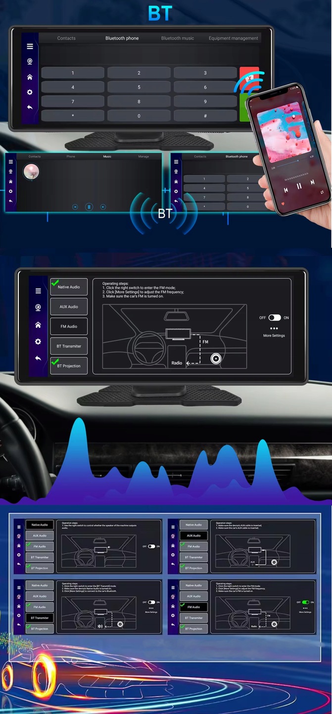 Radio Ekran Stacja CarPlay Rejestrator Monitor Nawigacja GPS Kamera Android Rodzaje odtwarzanych nośników karta microSD USB