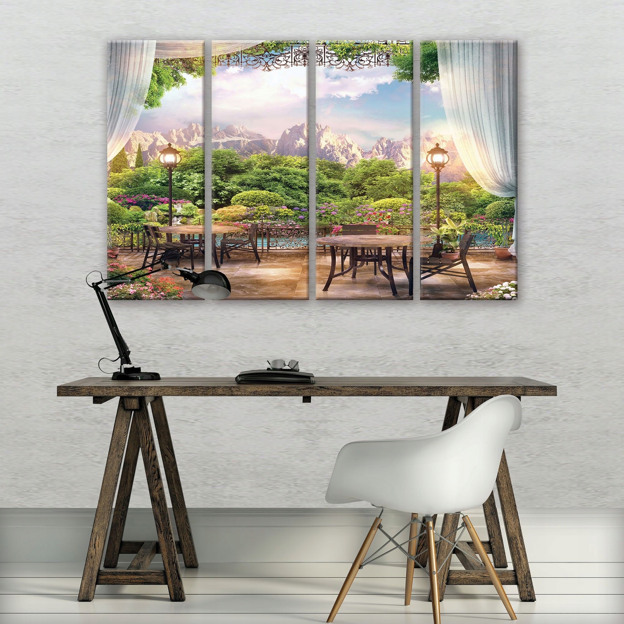 Obraz 120x80 modulárny Polyptych Krajina Terasa Výhľad Letná záhrada Hory