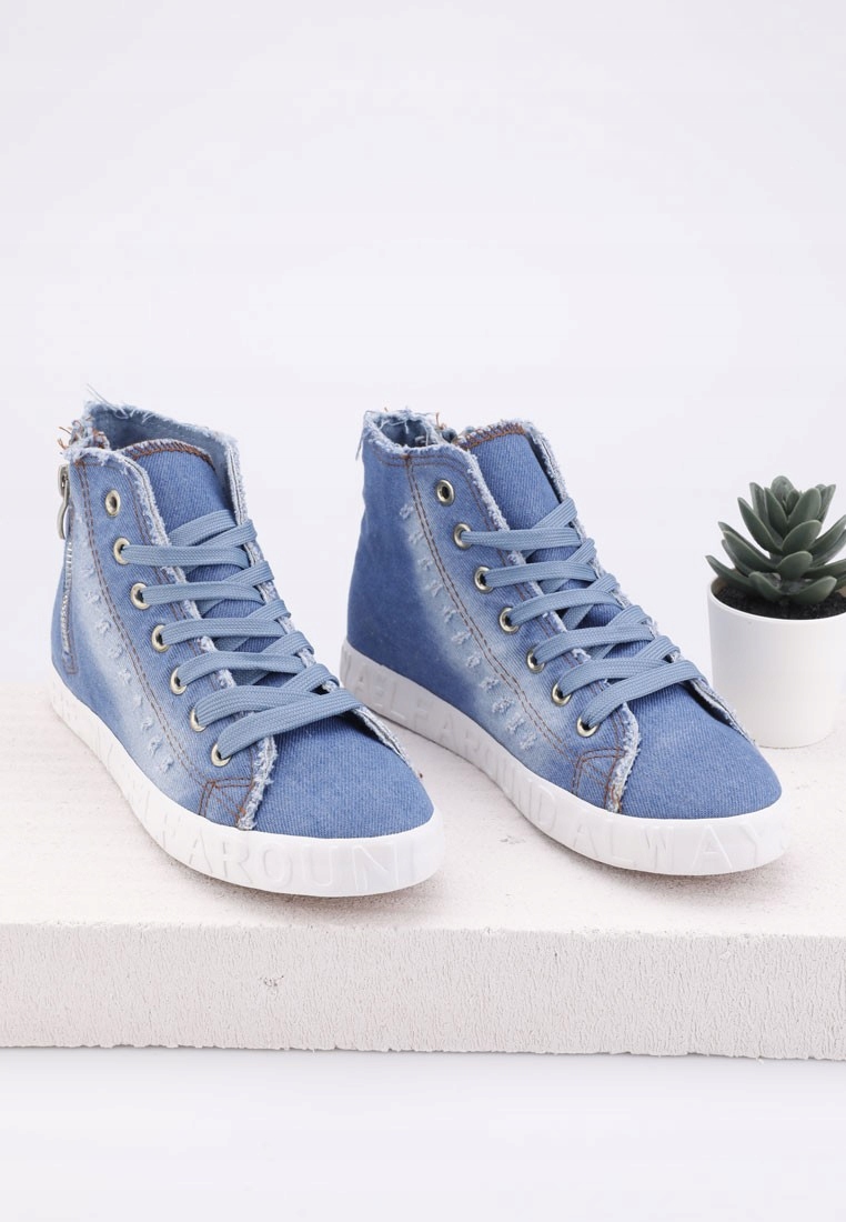 Trampki Wysokie Damskie Buty Wkładka Materiałowe Płaskie Suwak Jean