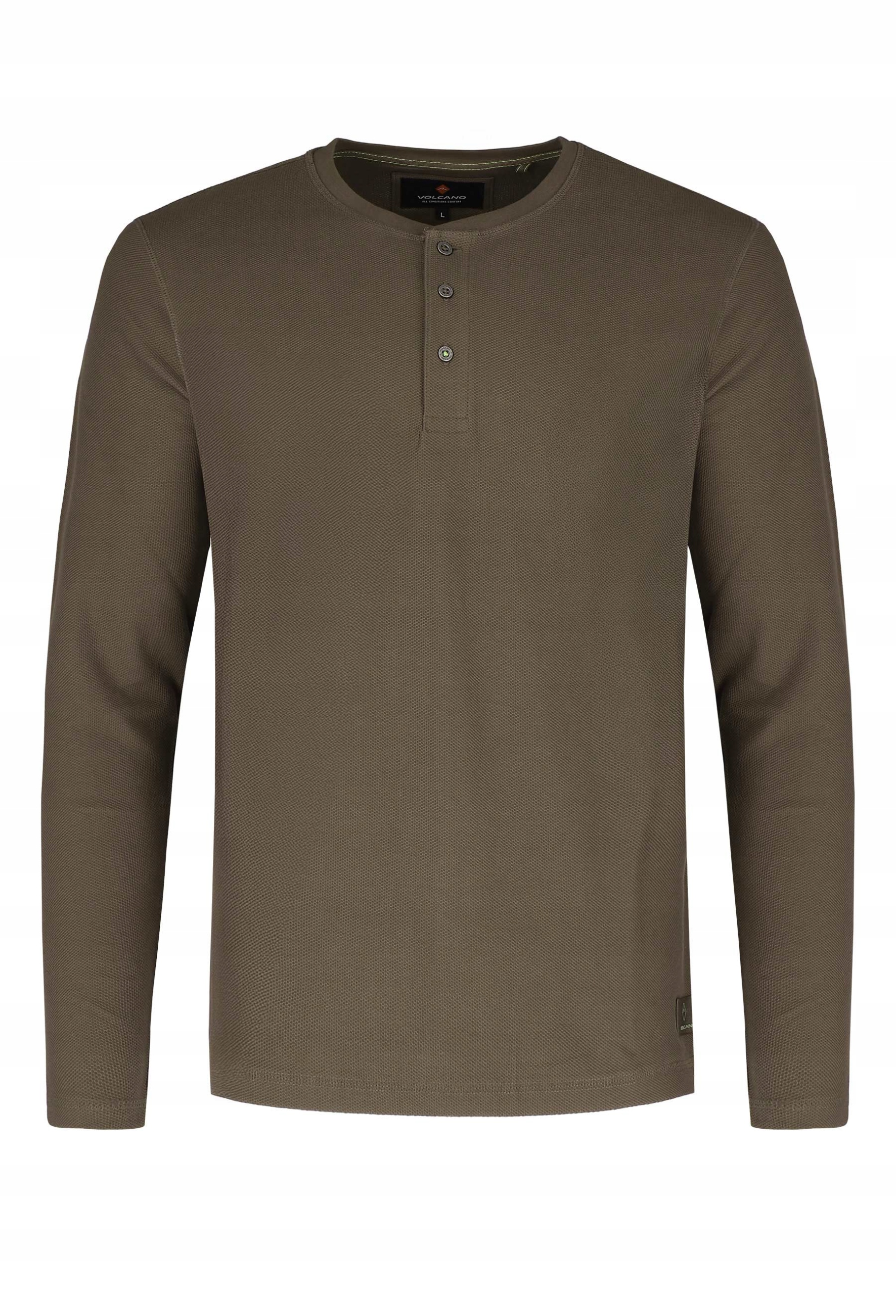 Męski Longsleeve Ze Strukturą I Guzikami Brązowy Volcano L-onyx XL