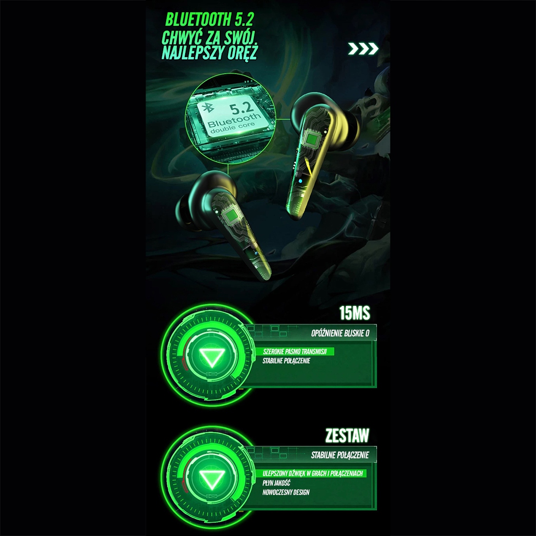 Słuchawki X15 PRO GAME SPORT BEZPRZEWODOWE SŁUCHAWKI BLUETOOTH 5.2 Rodzaj słuchawek douszne