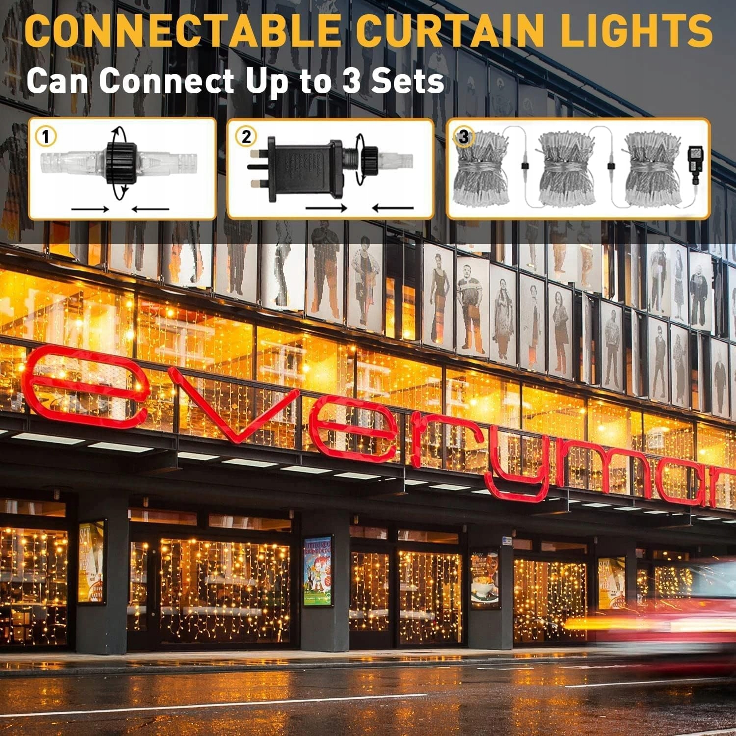 JOYCOME Girlanda Lampki Kurtyna Świetlna Światełka Ciepłe 6mx3 m 600 LED — miniatura 5