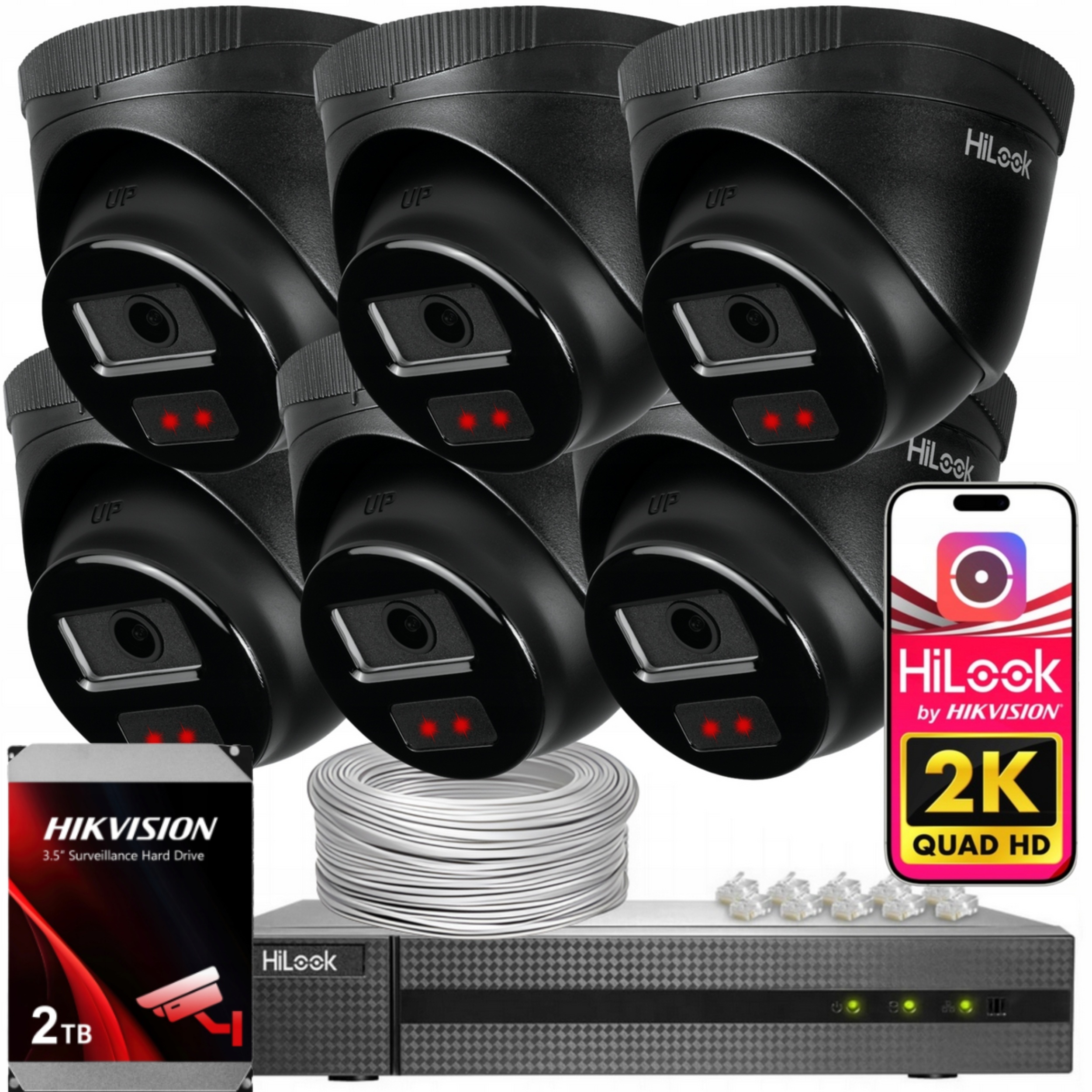Zestaw Monitoringu 6 Kamer Ip 4Mpx Aplikacja Poe IP67 Hilook By Hikvision