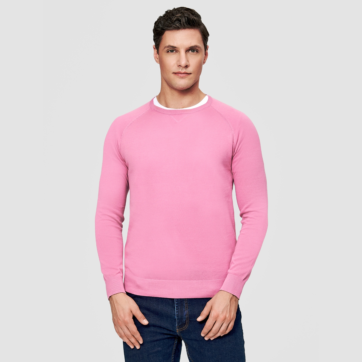 Růžový pánský svetr s výstřihem do V 100% bavlna Pako Lorente vel L