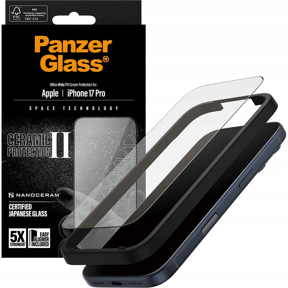 Tvrzené sklo PanzerGlass pro iPhone 17 Pro, silné, tenké, 9H, kryt