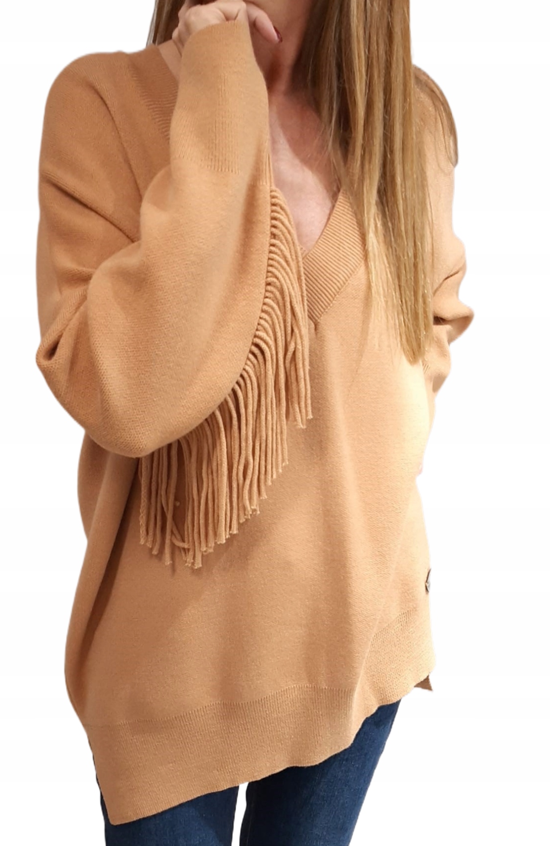 Cocomore Svetr Tunika Mikina Třásně V Karamelová