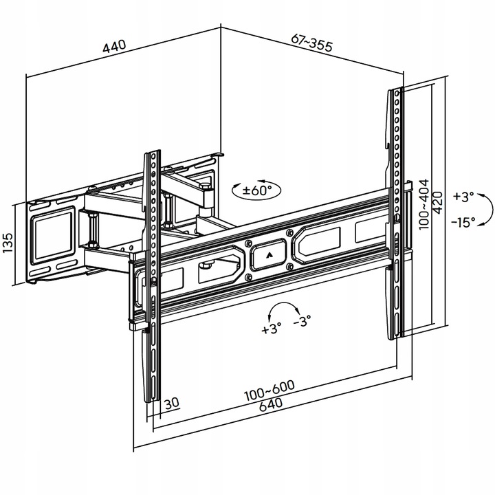 OBROTOWY UCHWYT NA TELEWIZOR OD 37 DO 99 CALI Model OBROTOWY