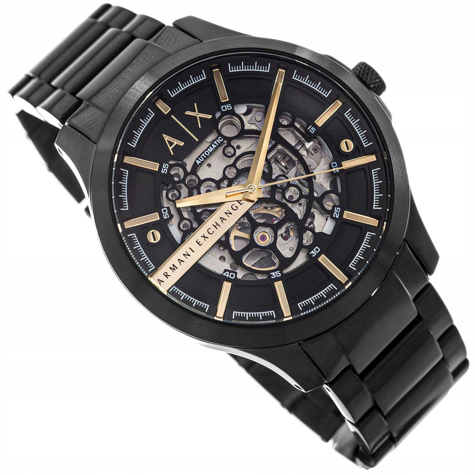 Pánské Hodinky Armani Exchange AX2463 Hampton Automatic Černé S Otevřeným Srdcem