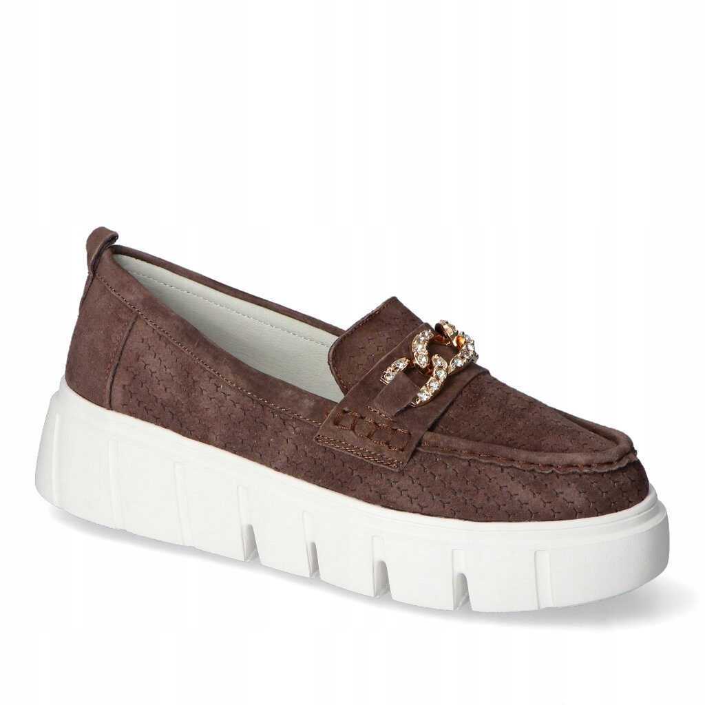 Kožené mokasíny Goodin Hnědé Čokoládové Kávové Semiš Ozdoba Řetěz 39