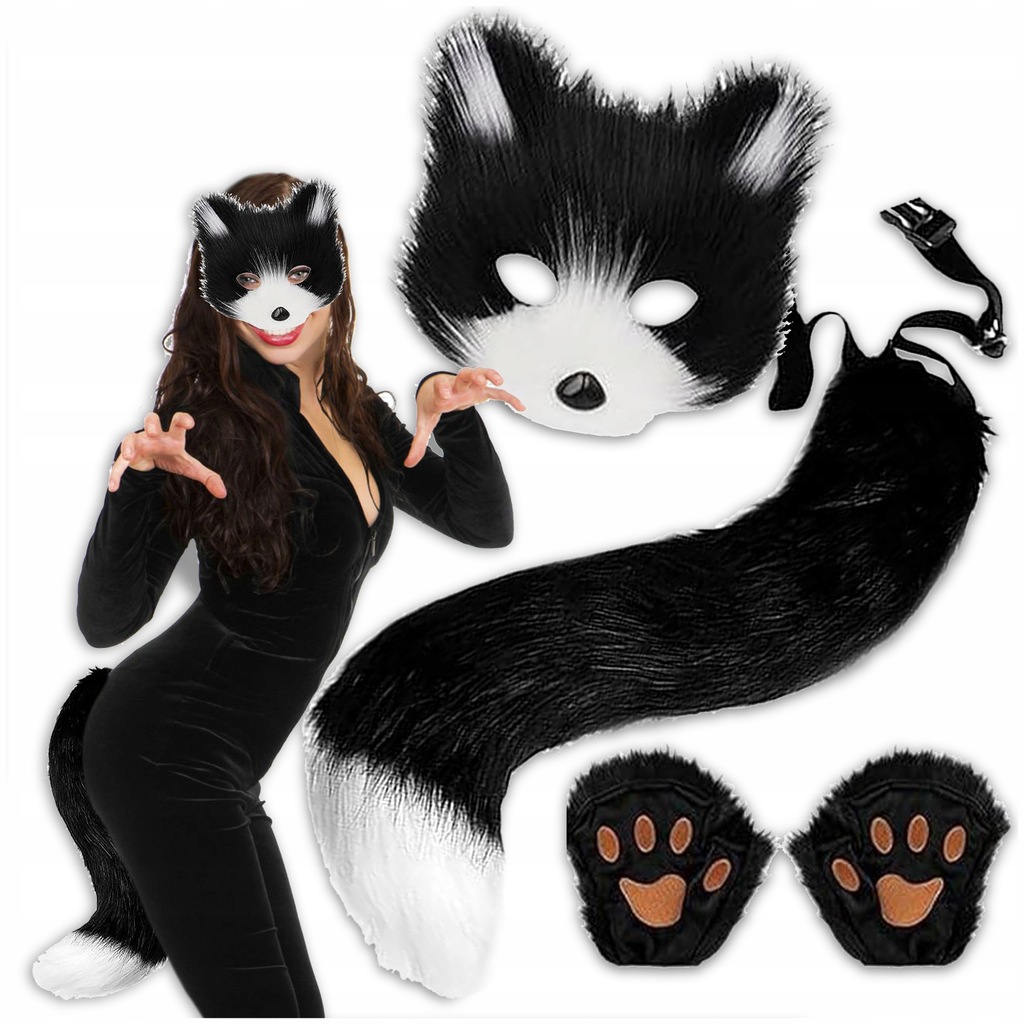 Převlek Kostým Kočička Černá Kostým Umělá Kožešina Maska Ocas Na Karneval