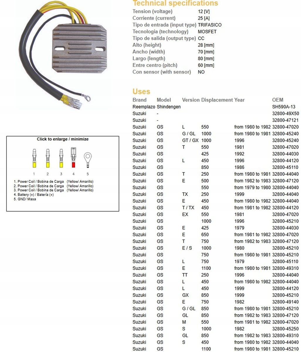 Dze Regulátor Napätia Suzuki Gs 250/400/450/550/650/750/1000 Gsx 400/750/1