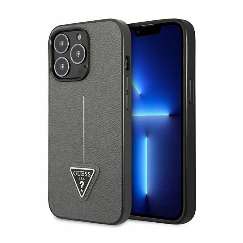 Guess Saffiano Triangle Logo Case – Pouzdro pro iPhone 14 Pro (stříbrné)