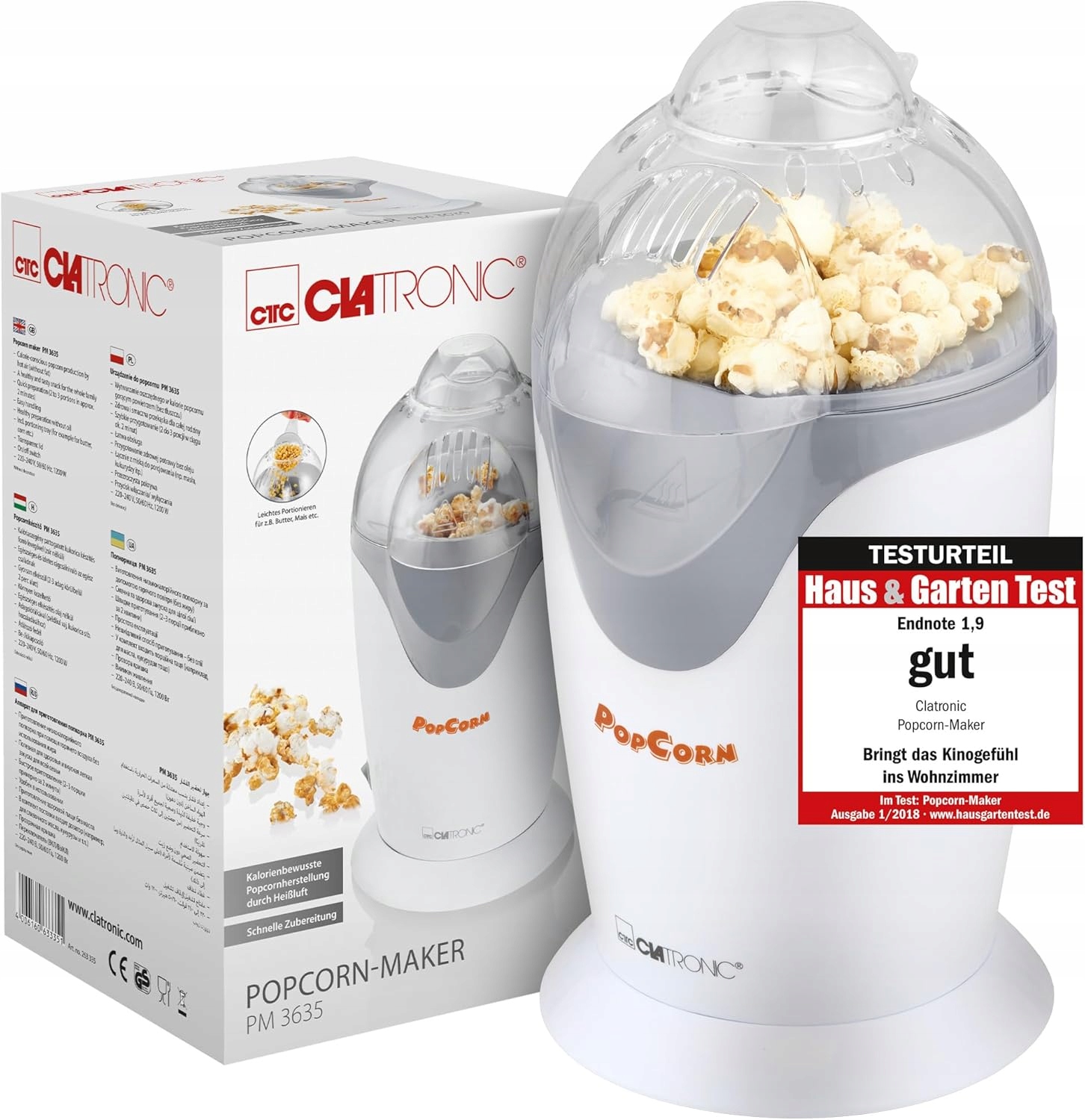 Strojek Na Popcorn 1200W Beztuksový Horký Vzduch Bílý