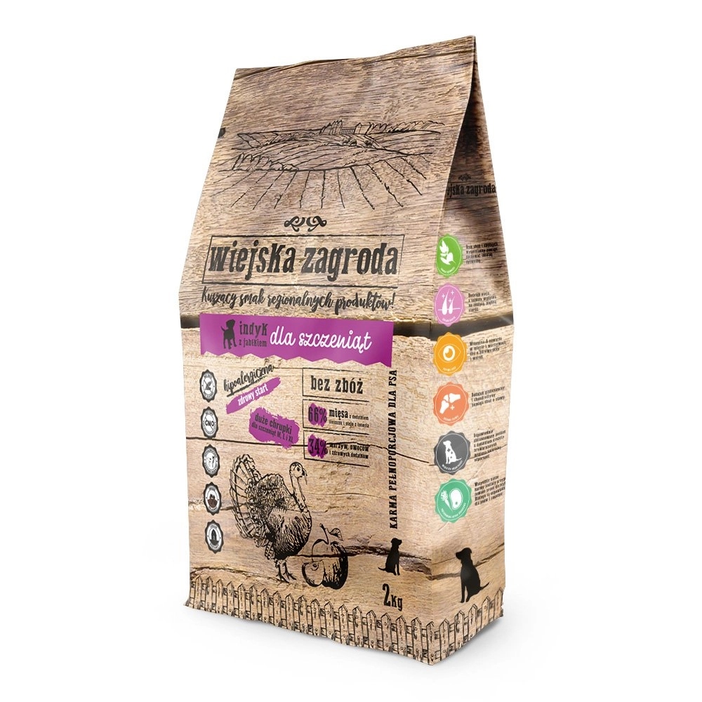 Levně Wiejska Zagroda pro štěňata Krůta S Jablkem 2 kg