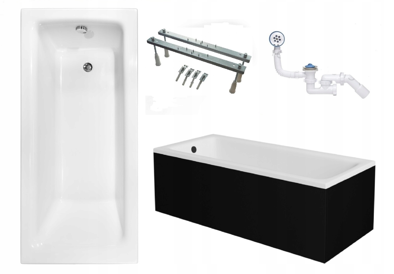 Wanna akrylowa 140x70 Talia z czarną obudową mat 140 Besco syfon nogi