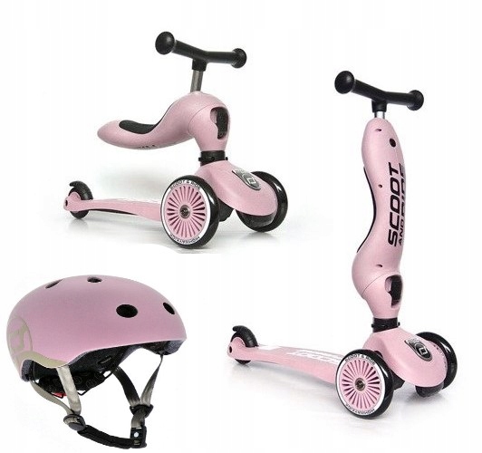 SCOOTANDRIDE Highwaykick1 2w1 1-5 lat Rose+kask