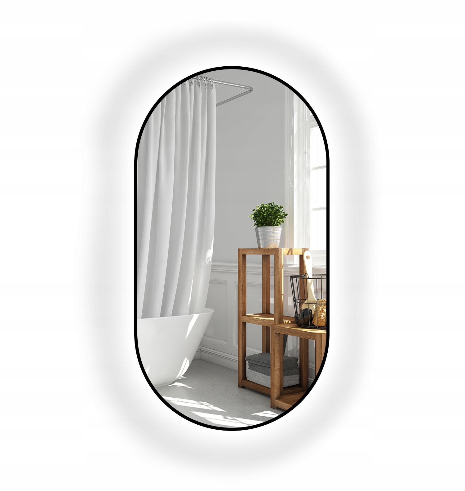 Zrcadlo oválné Oli v rámu Mdf Slim s Led podsvícením 60x120