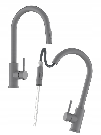 Kuchynská Batéria Loseto Výsuvná Výtoková Nádrž Šedá, Hladká Kuchynská Kohútiková